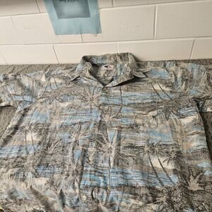 Nui Nalu Hawaiian Shirt Mens Large Gray Blue Tropical Button Up‎ Pockets